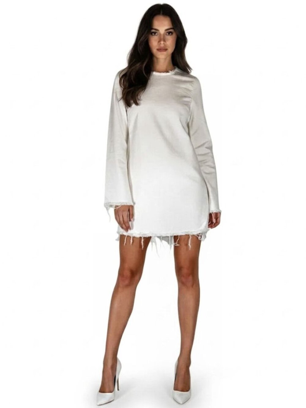 Marques ' Almeida White Denim Tunic / Mini Dress with Frayed Trim Womens Size XS